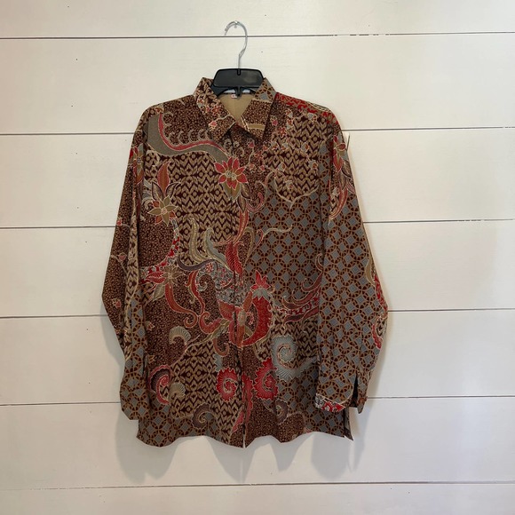 Women's Batik‎ Keris Button-Down SZ L - Picture 1 of 4